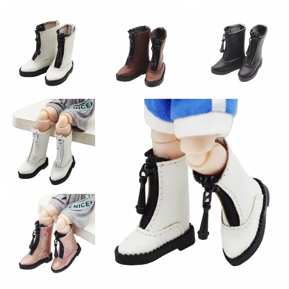 1 Pair High-top Obitsu 11 Doll Leather Boots Mini High-heeled 1/12 Bjd Doll Leather Shoes PU Leather Metal Zipper