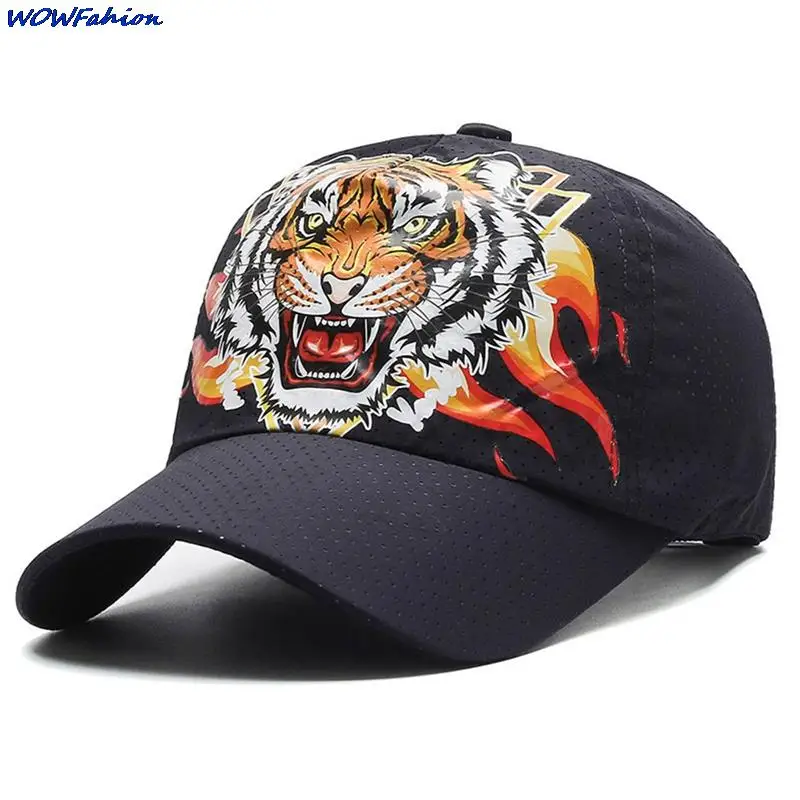 Unisex Quick Dry Dragon grafika z tygrysem czapka z daszkiem daszki golfowe damska czapka Snapback oddychająca lato Gorras Trucker tata czapka