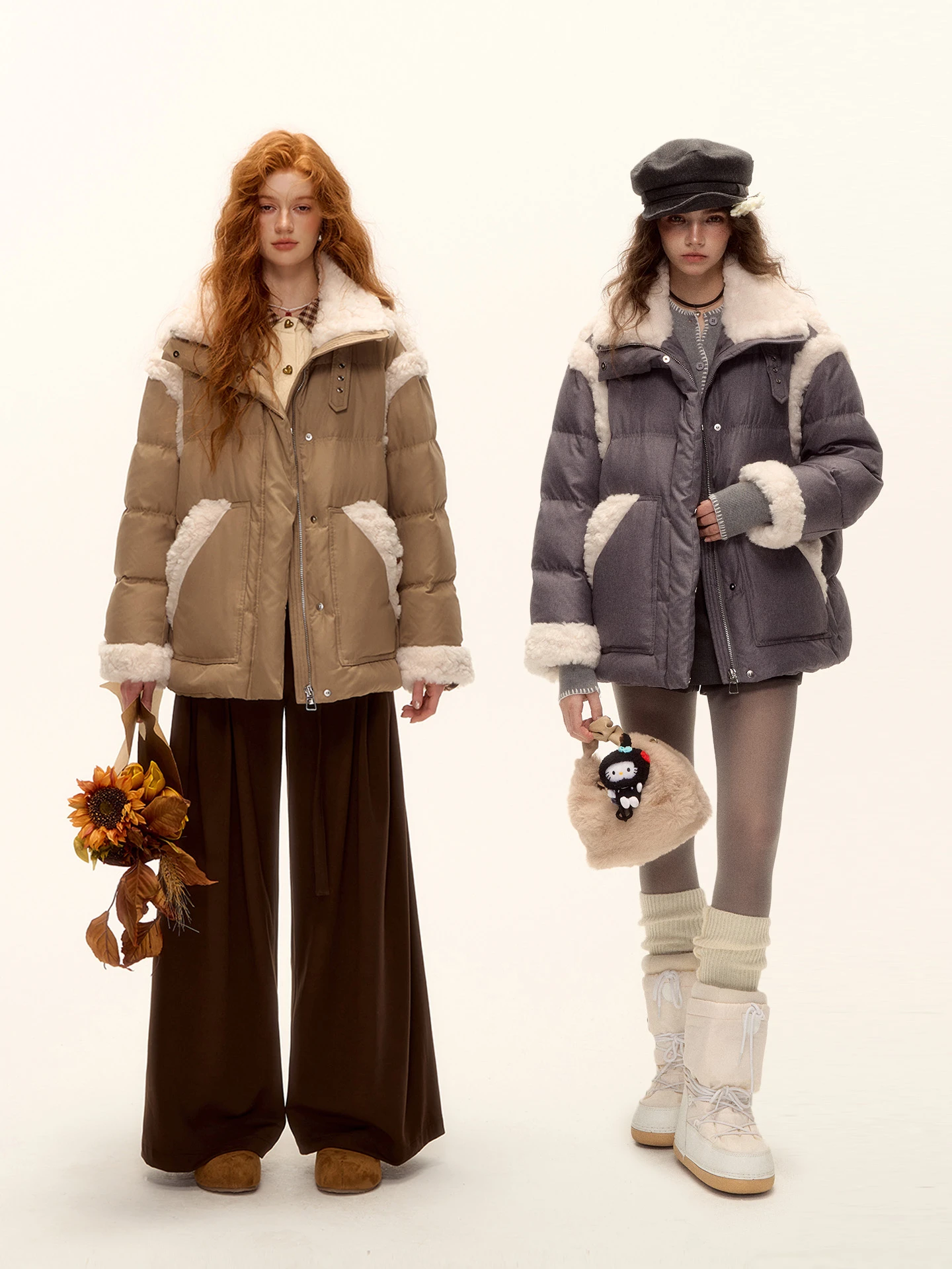 

Женское повседневное пальто AsGony Alps Morning Fog свободного кроя с воротником-стойкой, утепленное, с вставками из овечьей шерсти, длинный рукав