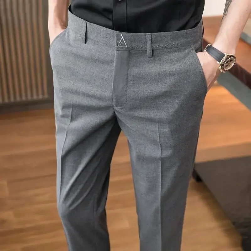 Straight Draped Man Suits Pants Work Trousers for Men Office Fluid New In High Quality Chinese Homme Summer 2024 Up Dress Fabric