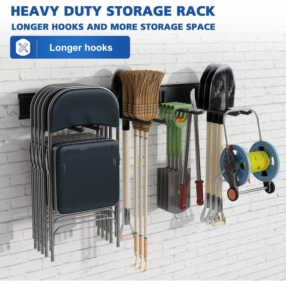 Heavy Duty Garage Garden Tool Organizer - 95" Wall Mounted Storage Rack with 2 Shelves, 12 Removable Hooks, Holds Up to 1400 lbs