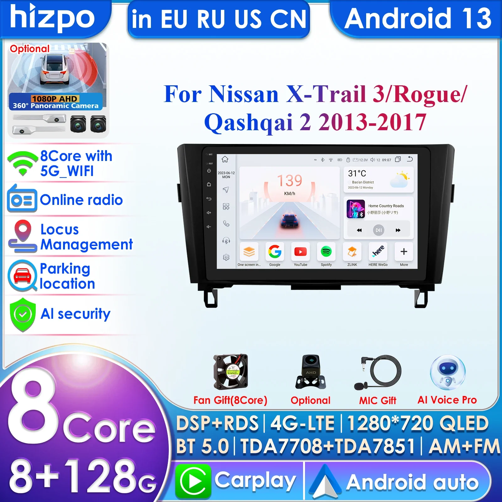 

7862 DSP AI Wireless CarPlay Android Auto Radio For Nissan Qashqai J11 X-Trail 3 T32 2013-2017 Car Multimedia GPS 2din Autoradio