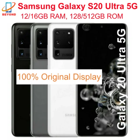Samsung Galaxy S20 Ultra 5G G988U1 G988B G9880 G988N 6.9" 128/512GB ROM 12/16GB RAM NFC Octa Core Snapdragon Original Cell Phone