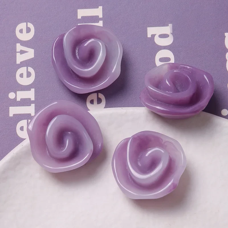 5pcs Smudge light purple three-dimensional rose resin shoe flower earrings flatback DIY jewelry accessories handmade materials w