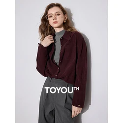 Toyouth-女性用の赤いコーデュロイブラウス,襟を折りたたんだブラウス,シングルブレストのトップス,ボタンの衣装,秋冬,新しい,アンコラ,2022