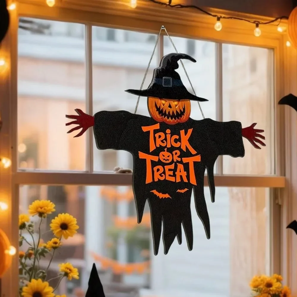 CIFBUY Halloween Trick-or-Treat Metal Sign Iron Sculpture Monster Face Pumpkin Porch Decor Rustproof Hanging Ornament Party Sign