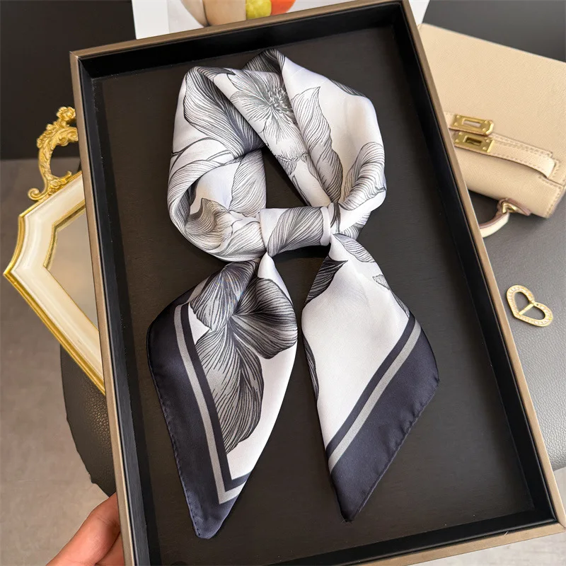 

Шелковый квадратный платок с цветочным принтом для женщин, мягкий атласный платок-косынка, повязка для волос, шейный платок, головной платок, женская повязка на голову, фулярд, лента для сумки