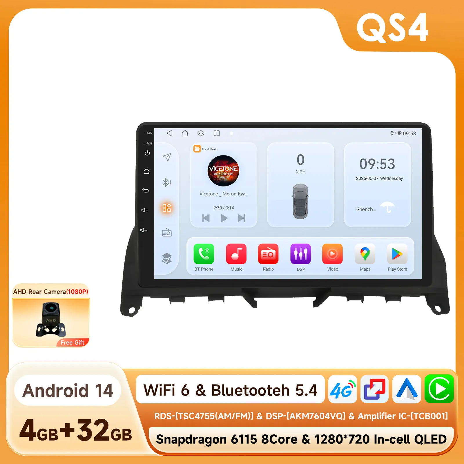OSSURET 6115 Android speler voor Mercedes Benz C W204 S204 2007-2010 Carplay autoradio multimediasysteem 9 inch 8-core GPS touchscreen