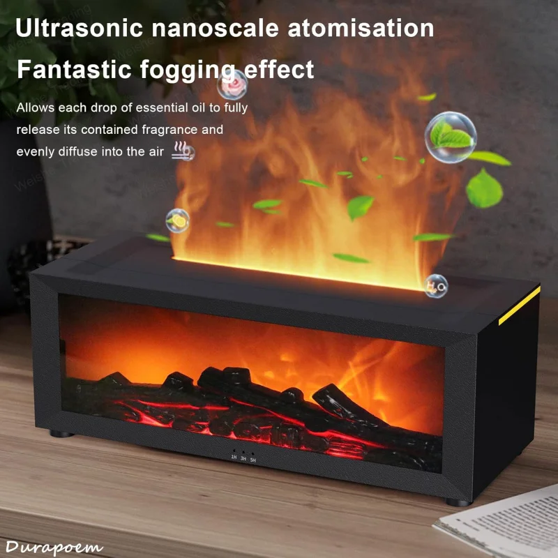 Fireplace Essential Oil Diffuser, 150ml Aromatherapy Diffuser, Ultrasonic Cool Mist Humidifier, 7Colors Firelight Flame Diffuser