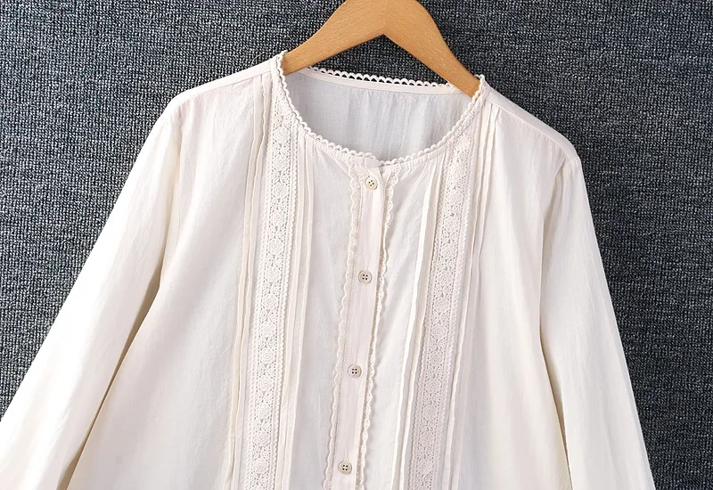 Spring Sweet Mori Girl Solid Color Embroidery Shirt  for Woman Long Sleeve Casual Cotton White Tops