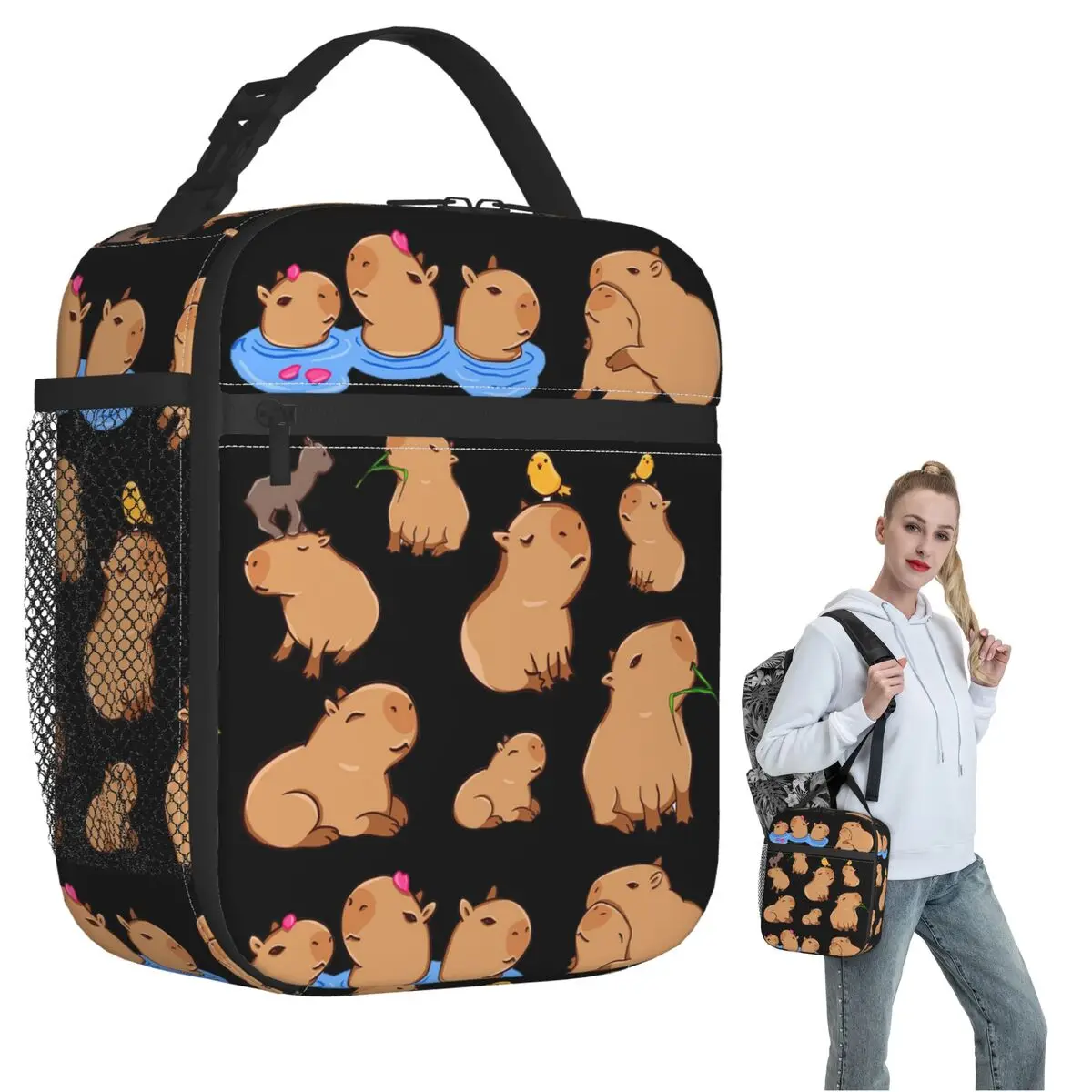 Capybara Pattern Insulated Lunch Bag for Women Kids Portable Food Boxes Thermal Lunch Box Tote