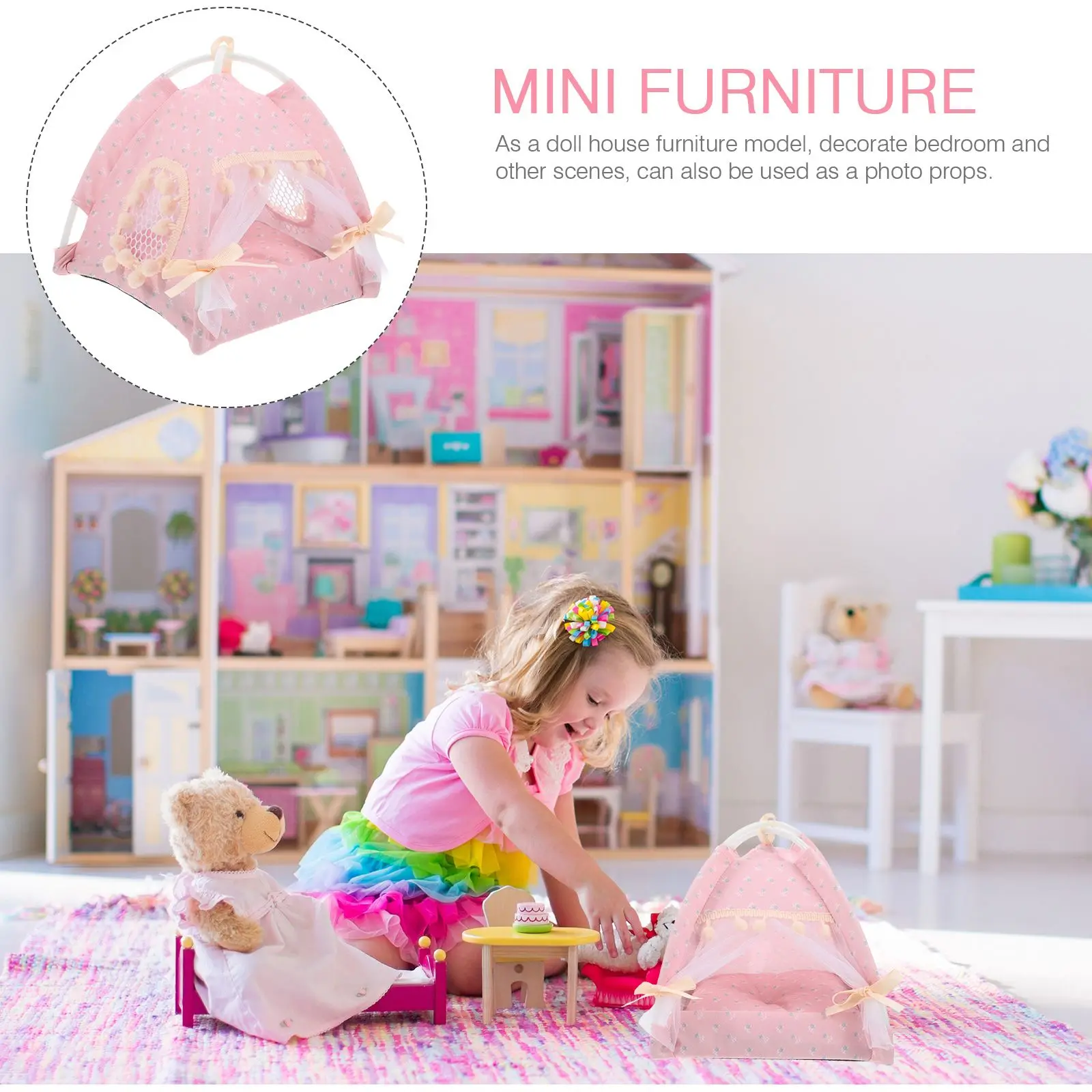 House Miniature Dollhouse DIY Kit Tent Assembled Scene Houses Minature Furniture