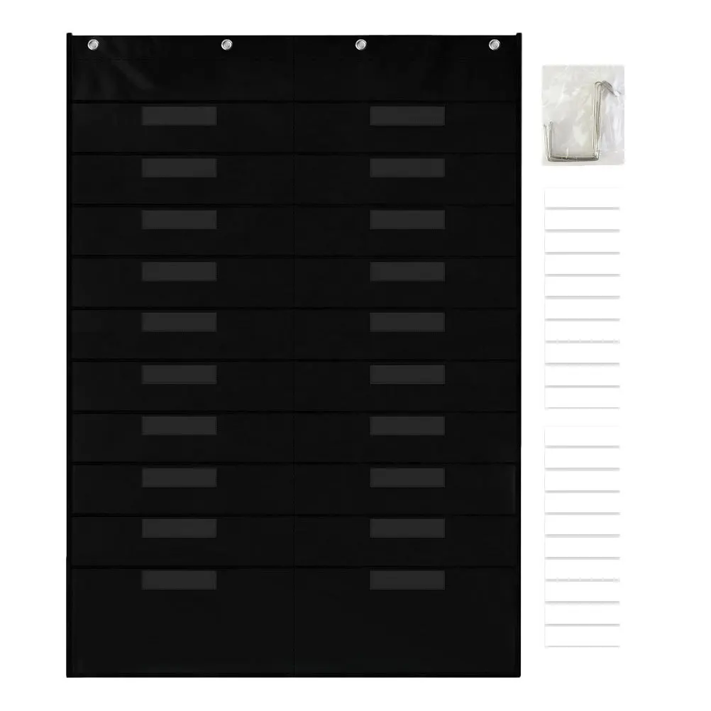

1pcs Wall Mount File Organizer Black Large Capacity Door Storage Pouch For Classroom Office Folder Paper Magazine Holder Fabric