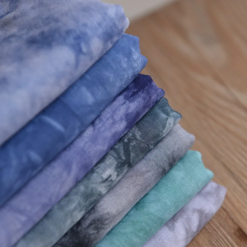 Retro Blue Tie-dyed Cotton Fabric, Breathable Cloth ,DIY Clothes, Summer Skirt Shirt, Thin, Soft, 125 to 150g/m, 135x50cm