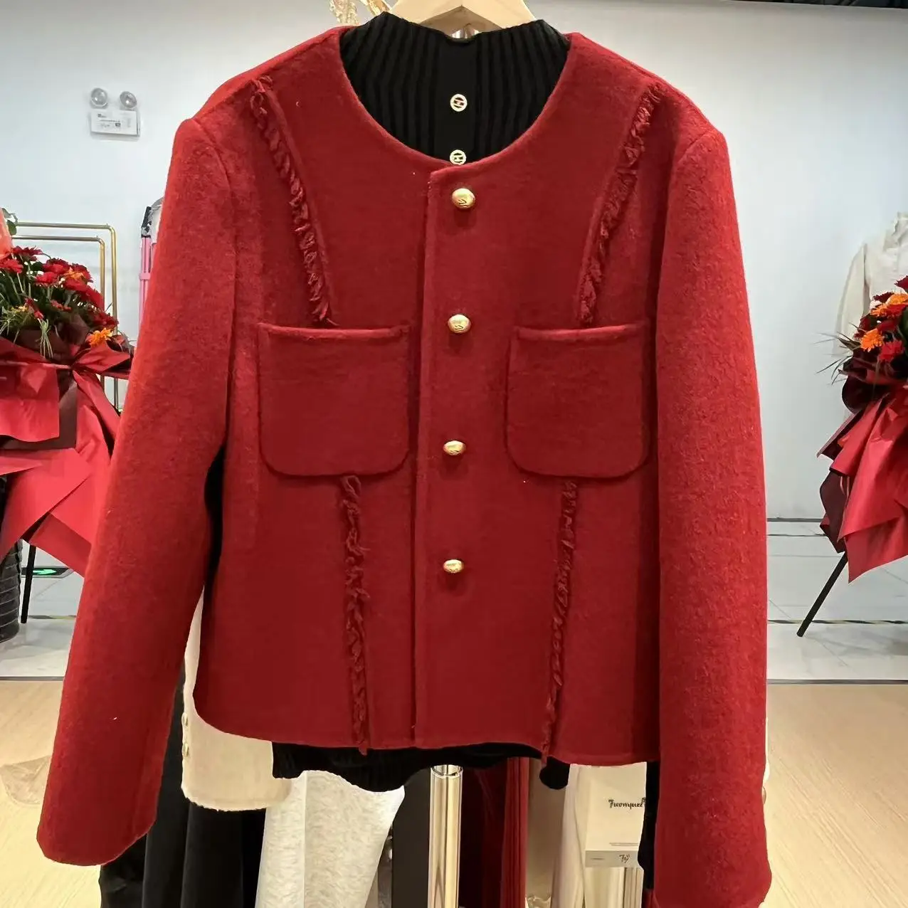 100% Wool Coat Golden Button Women'S Coat 100% Pure Wool Fashion Camel Women'S Elegant Coat