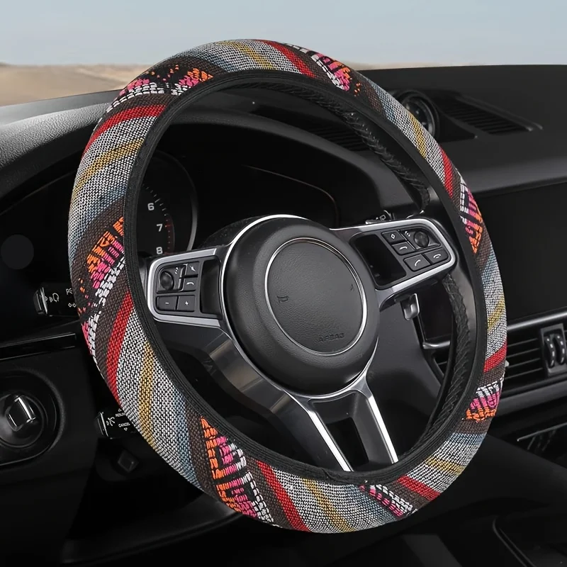 1PC Bohemian Style No Inner Ring Car Steering Wheel Cover, Wear-Resistant and Breathable, Suitable for 14.5-15 Inches