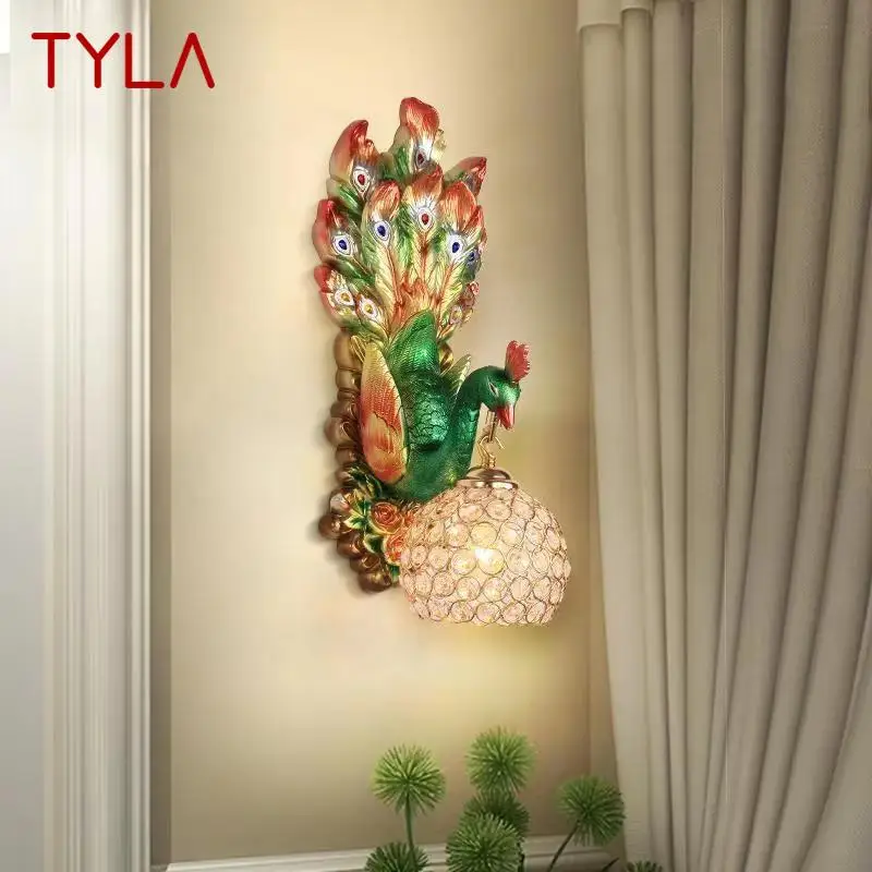 

TYLA Modern Peacock Wall Lamp LED Interior Creative Nordic Resin Sconce Lights for Home Living Room Bedroom Corridor