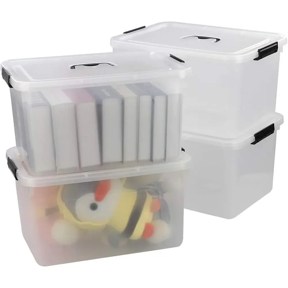 

Set of 4 - 18L Clear Plastic Storage Boxes with Lids