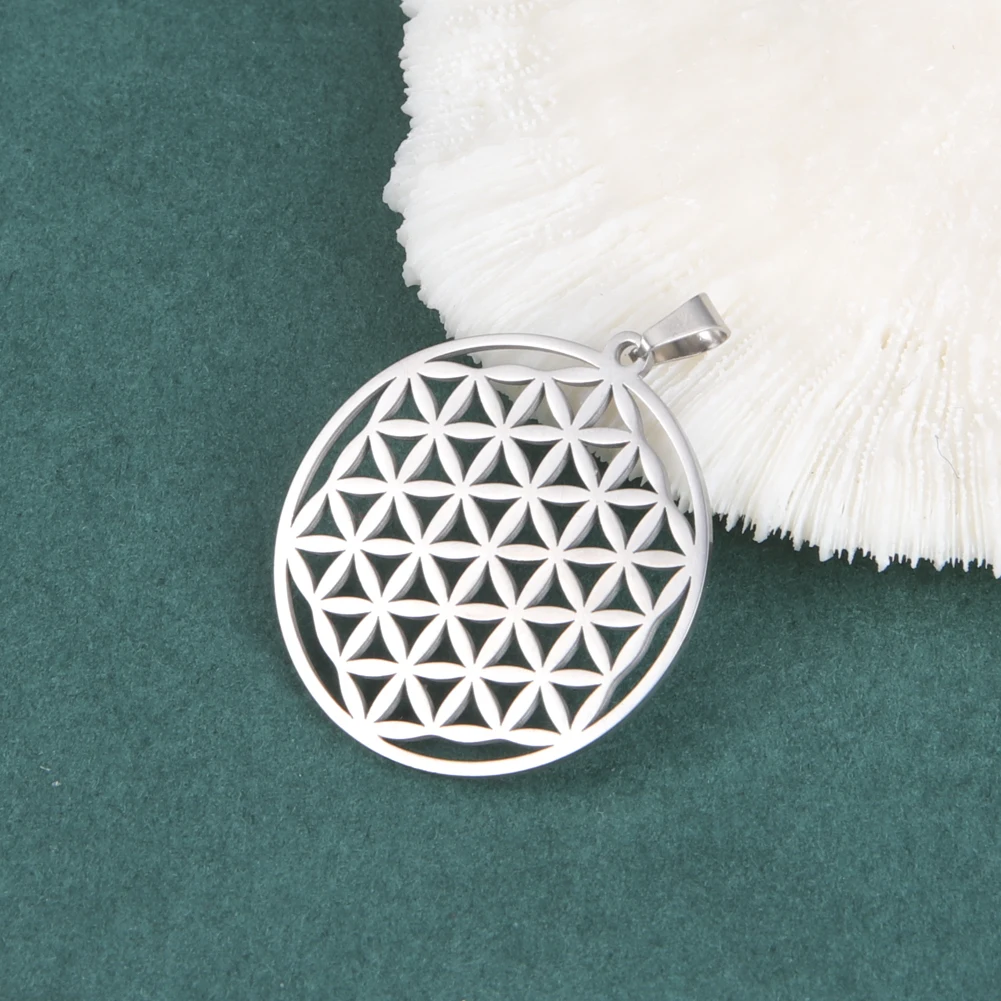 Flower of Life Hollow Round Charms Vintage Stainless Steel Pendants for Necklace Jewelry Making DIY Accessories Gifts Wholesale