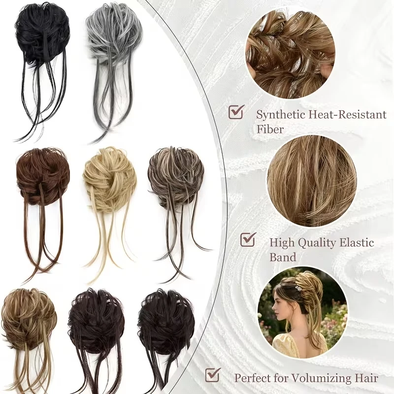 Synthetic Messy Hair Bun Scrunchie Heat Resistant Fiber Messy Chignon Hairpiece Elastic Drawstring Messy Bun for Women Daily