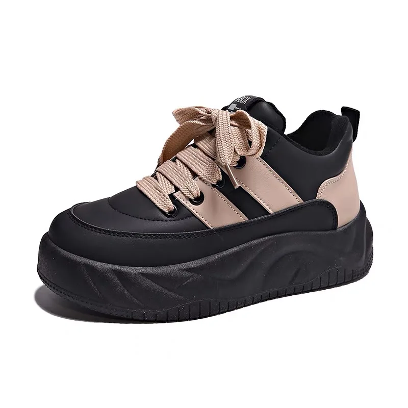Leather Shoes for Women Retro 2024 Autumn New Korean Style Sneakers Student Thick Sole Flat Lace Up Anti Slip Casual Sport Shoes image 5