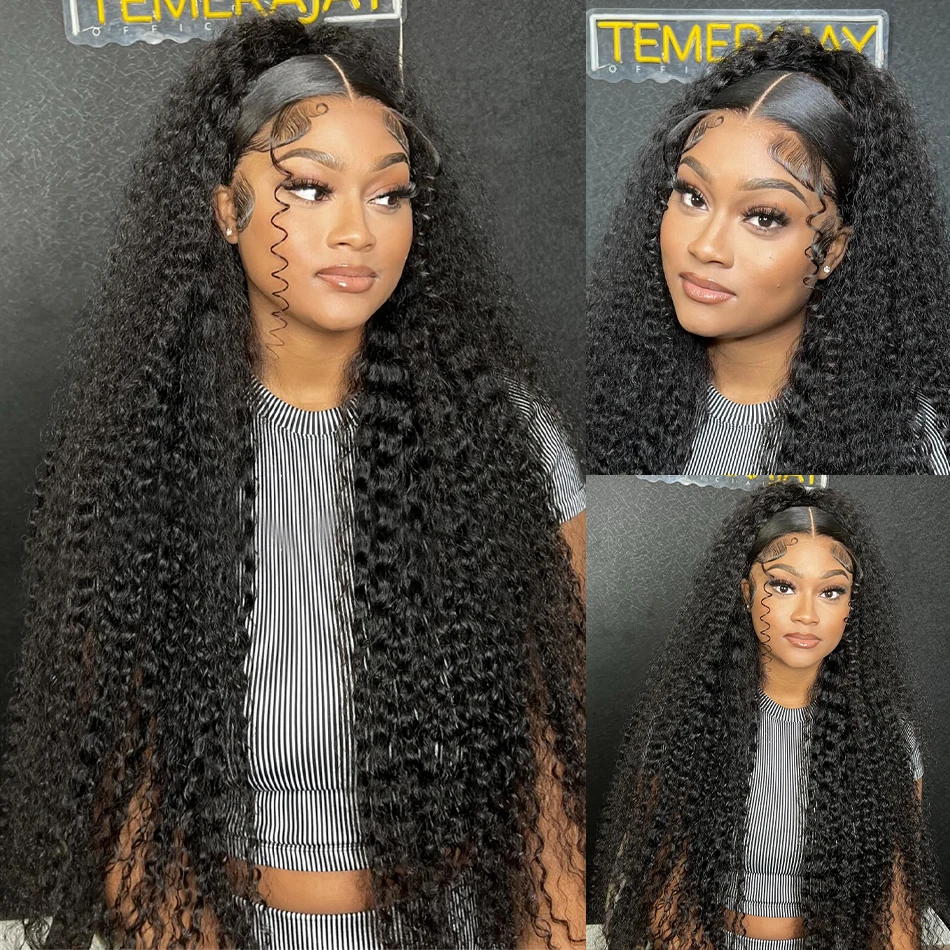 Kinky Curly Lace Frontal Wig para Mulheres, Perucas de Cabelo Humano, Brasileiro, Profundo, 4x4, 13x6, 360 Lace, 30 ", 36", 4x4 Closure