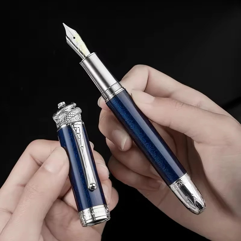 Hongdian N25 قلم حبر ثعبان سنة محدودة معدن أخضر/أزرق مكبس ثعبان جوهرة مشبك قلم رقم 6 بنك الاستثمار القومي طالب الأعمال الكتابة هدية #5