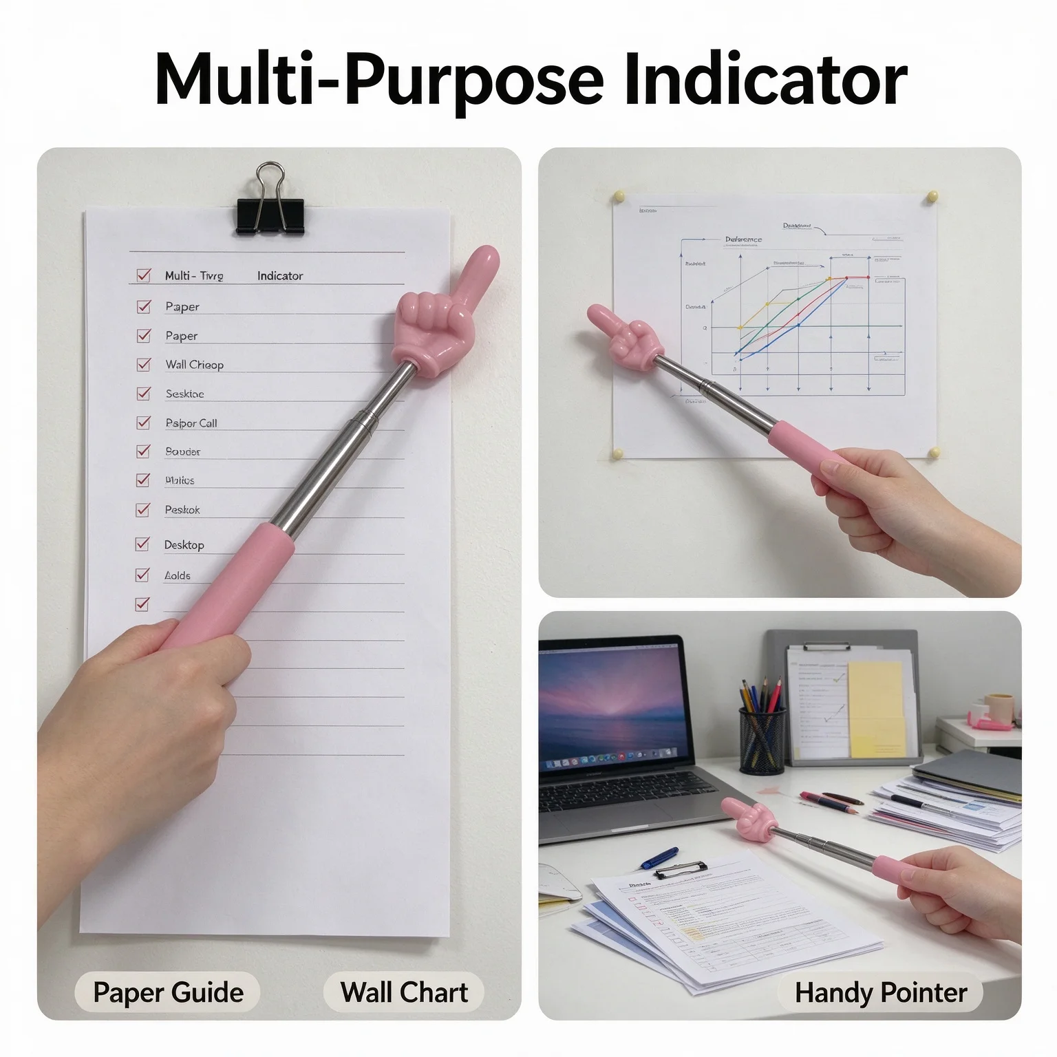 1 pink retractable finger reading pointer, teaching pointer stick, and teacher classroom whiteboard demonstration pointer