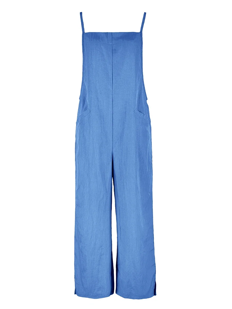 Lockerer, einfarbiger Damen-Jumpsuit mit Taschen, ärmellosem Trägerdesign, weitem Bein und langer Hose, lässiger Overall, Sommer 2026, Streetwear – Detail 5