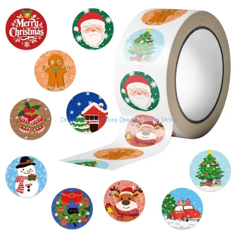 HX6A 500pcs/Roll Cartoon Christmas Stickers PVC Waterproof Decals For Tablets Decals