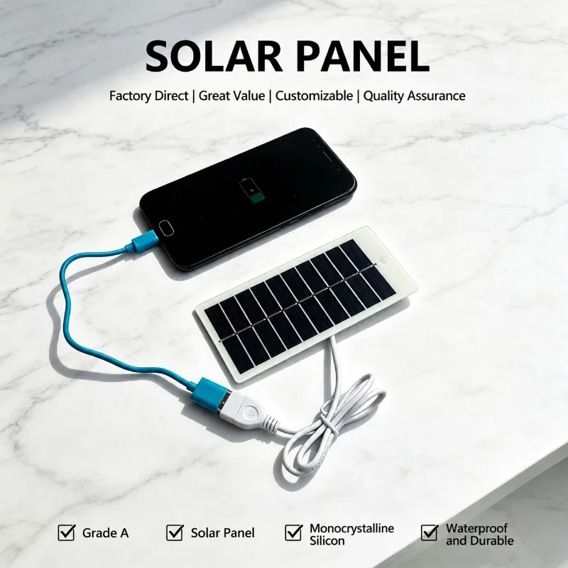 1.5W 5V Solar Charging Panel Outdoor Photovoltaic Charger for Cell Phones Power Banks Lights Realize 3.7V-5V Battery Charging