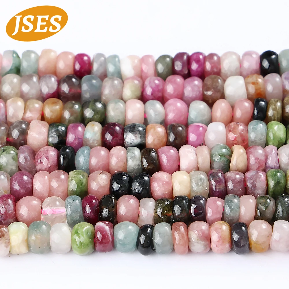 JSES AA Natural Colorful Tourmaline Rondelle Beads 4*6mm 5*8mm Loose Gemstone Crystal Beads for Jewelry Making DIY Accessories