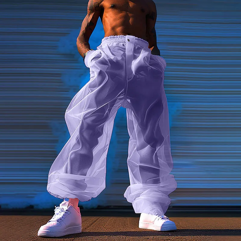 

INCERUN Men Pants Mesh Transparent Sexy Elastic Waist Joggers Loose Trousers Men Streetwear 2024 Fashion Casual Pantalon S-3XL