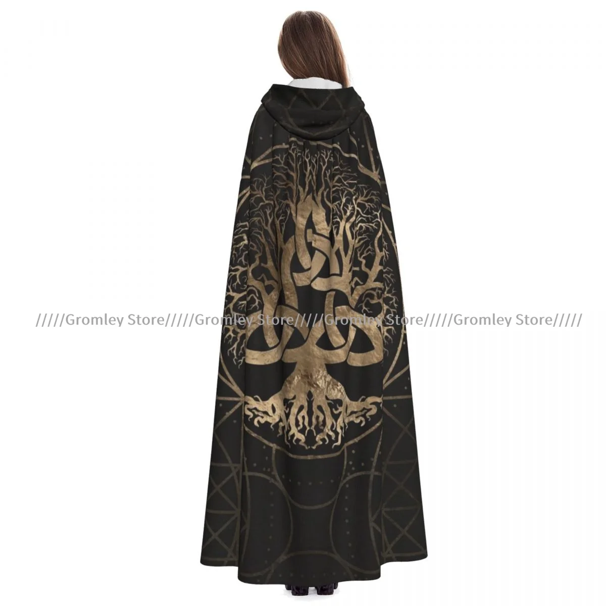 Unisex Halloween Cloak Yggdrasil The World Tree Cape Hooded Medieval Costume Witch Wicca Vampire