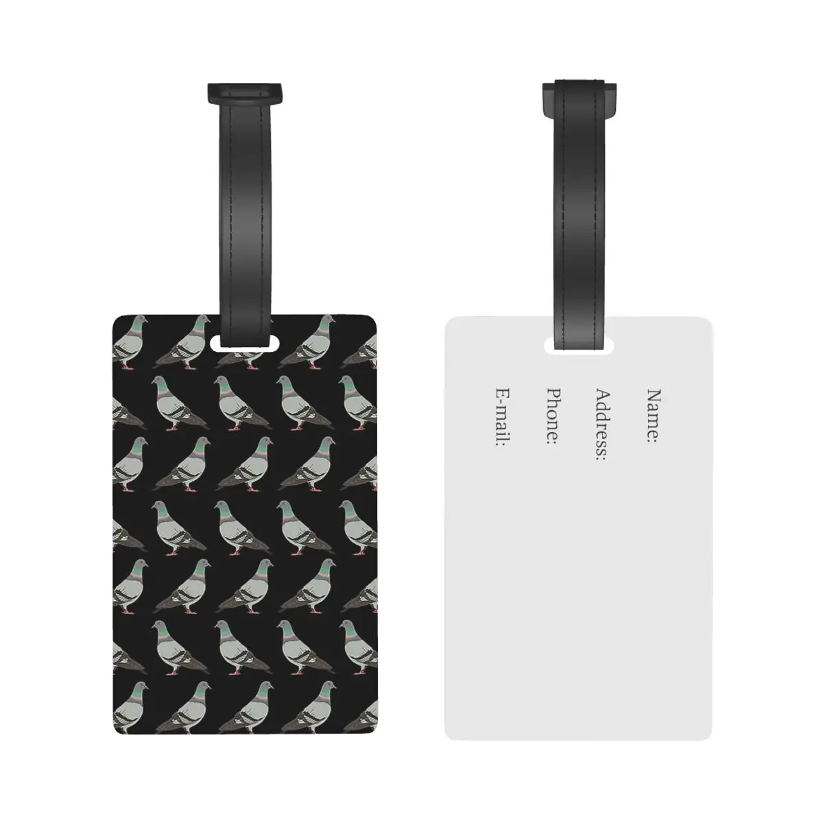 Pigeon Walk Black Background Luggage Tags Suitcase Accessories Travel Baggage Boarding Tag Portable Label Holder ID Name Address