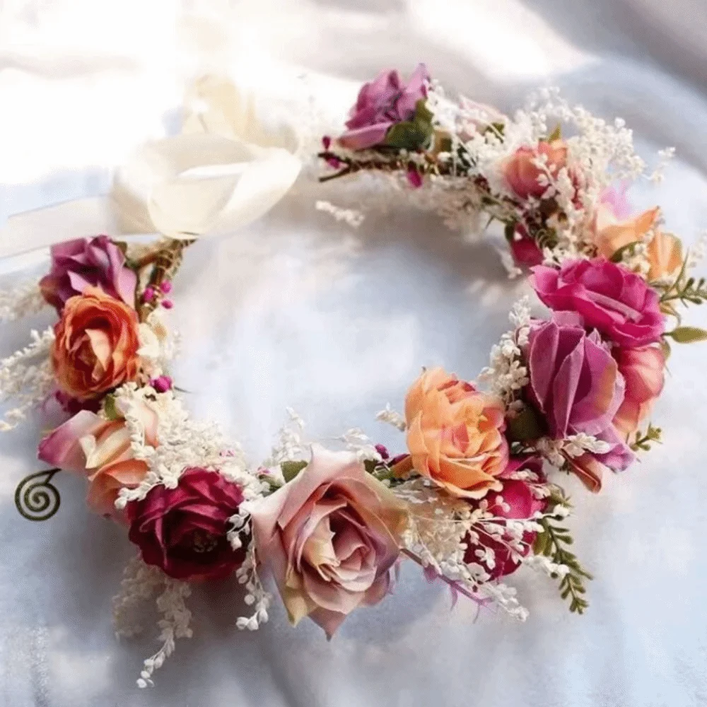 

Artificial Flower Floral Headband Elegant Korean Wedding Headpiece Floral Boho Sweet Princess Flower Crown Wedding
