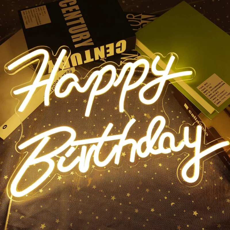 Ajoyferris Happy Birthday Neon Dimbaar Licht Neon Happy Birthday Sign Led Light Up Sign Happy Birthday Achtergrond