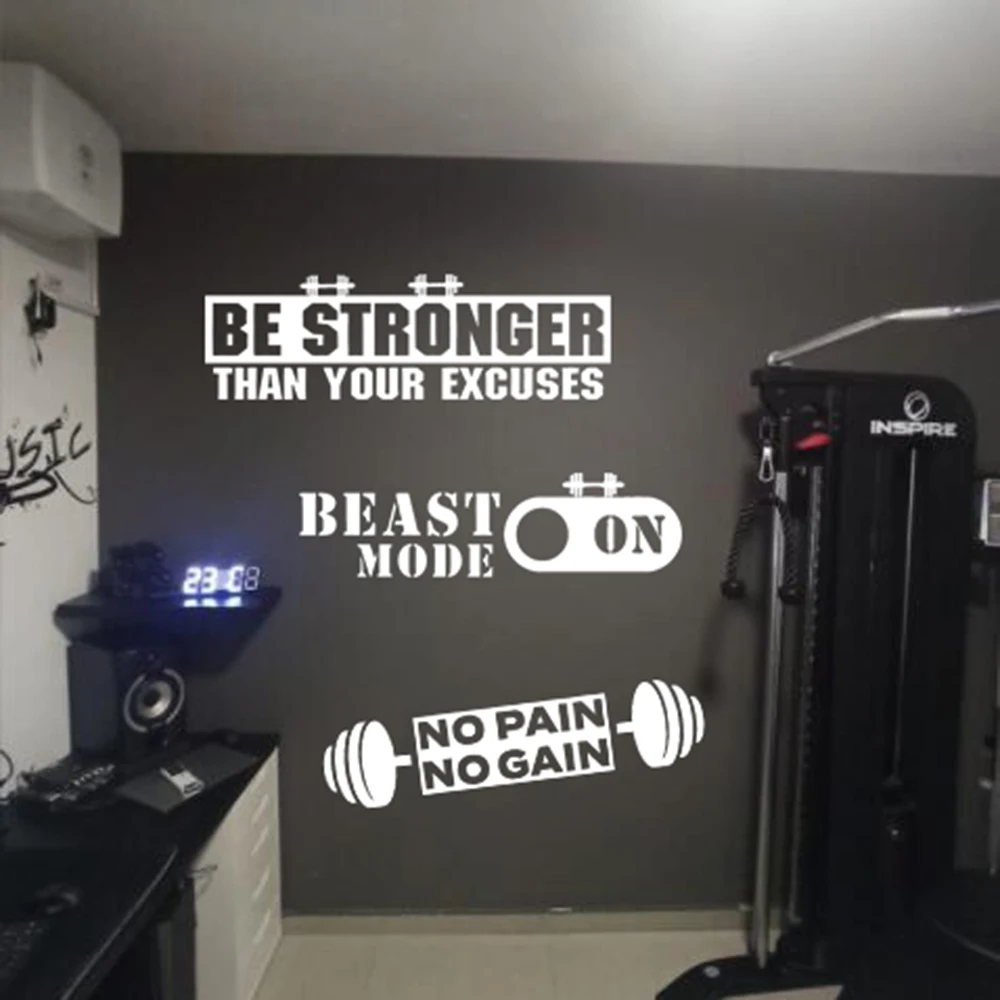 Be Stronger Than Your Excuses Wall Sticker Gym Motivational Inspirational No Pain Gain Wall Decal Fitness Crossfit Mural SY370