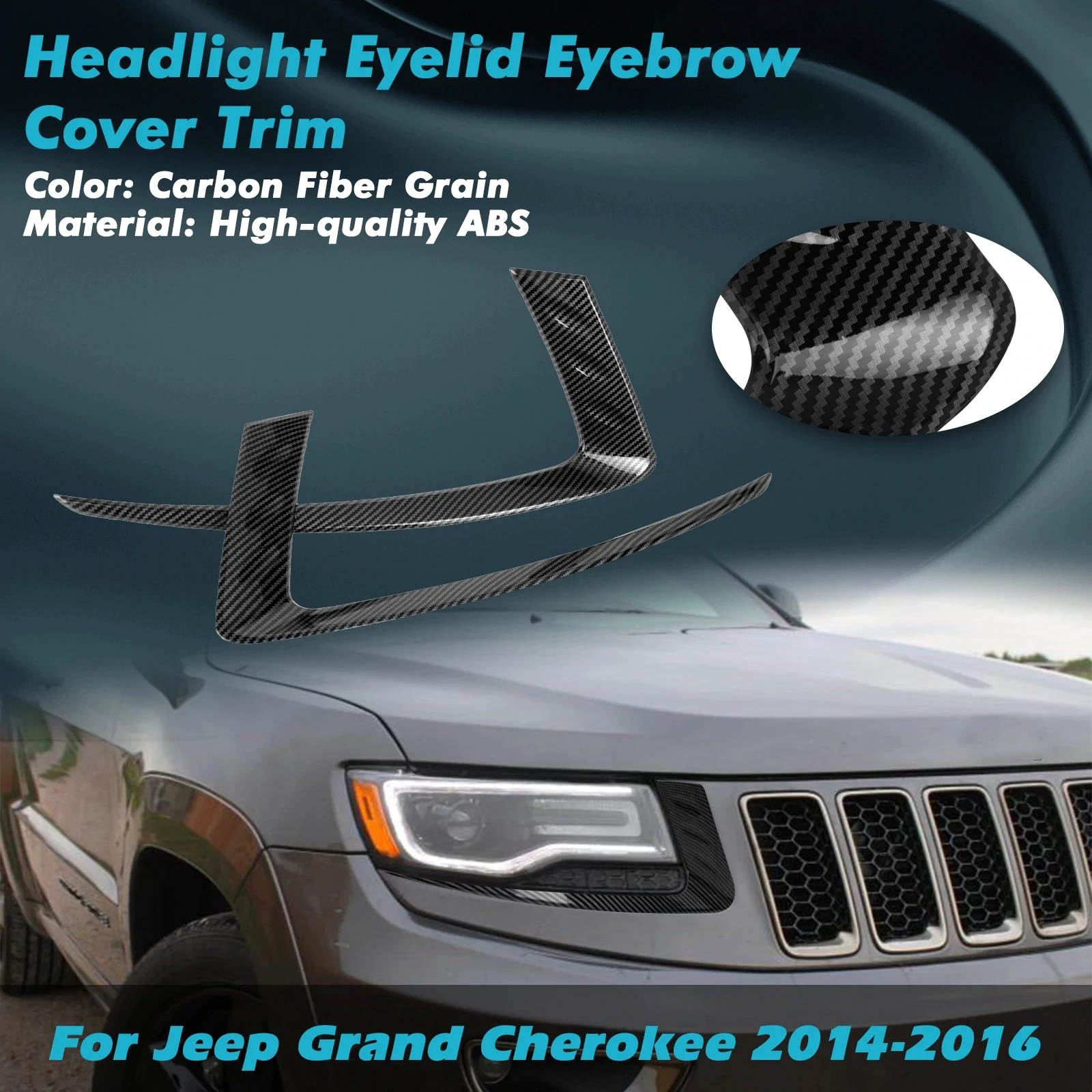 1Pair Carbon Fiber Style Headlight Eyelid Headlamp Eyebrow Overlay Cover Molding Trim For Jeep Grand Cherokee 2014 2015 2016