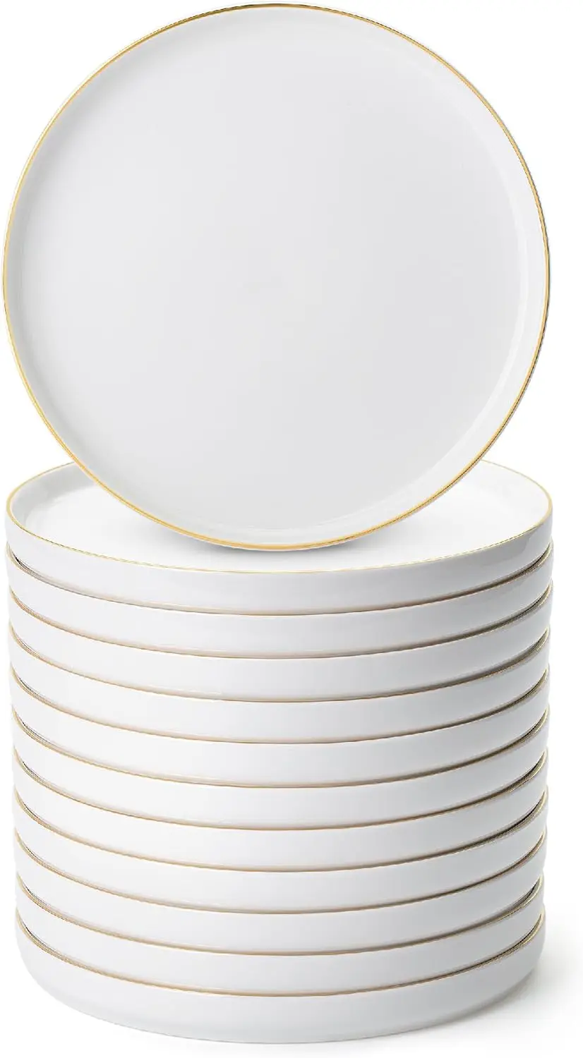 

White Dessert Plates, Set of 12, 8" Round, Classic Style, Porcelain Construction, Dessert Plates