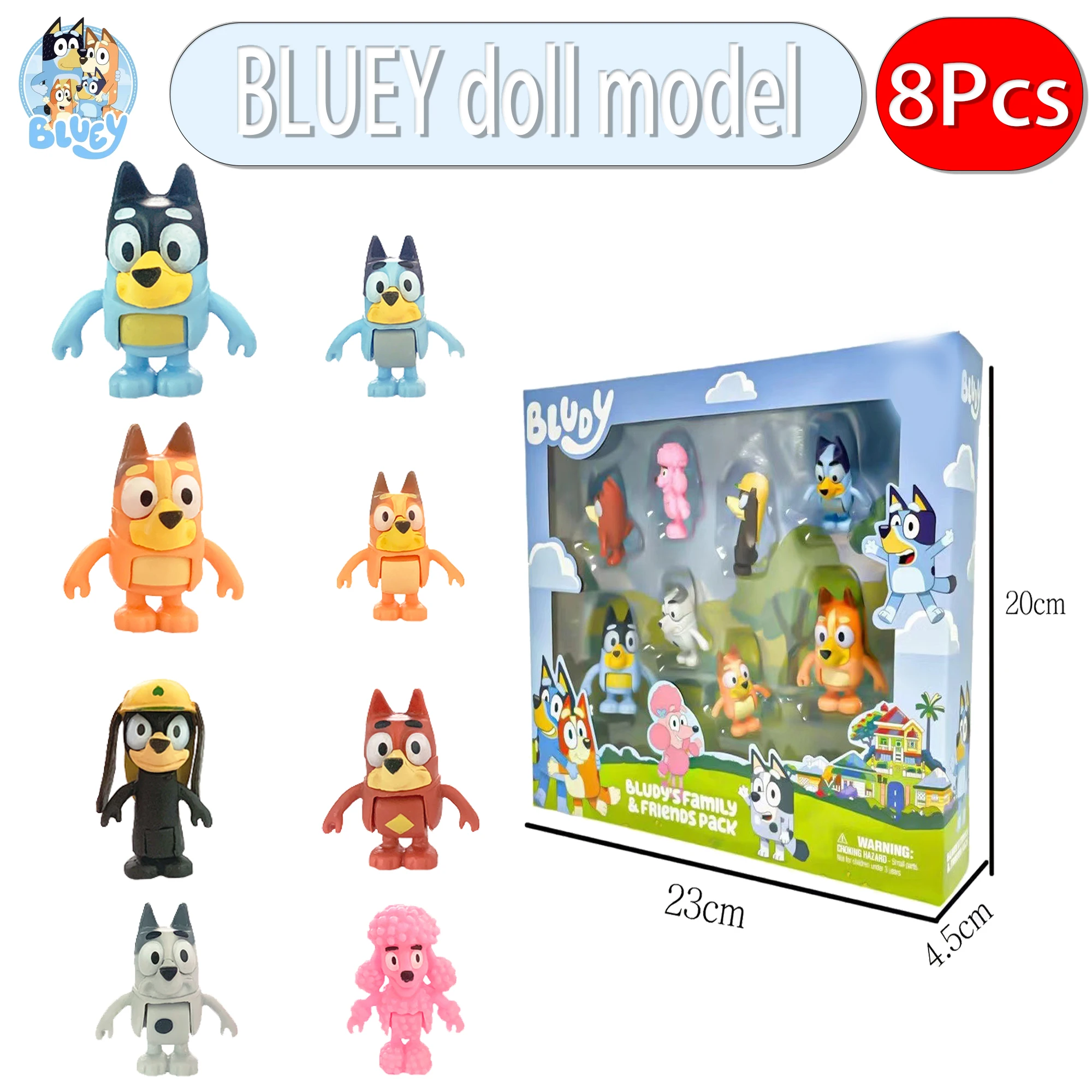 8Pcs Bluey And Bingo Figurka anime Zabawka Śliczne ruchome stawy PVC Figurka akcji Model Lalki Dzieci Dekoracja tortu urodzinowego Zabawki Prezenty