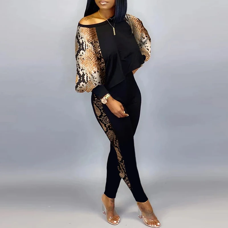 

2025 модные лоскутные комплекты брюк с длинными рукавами для женщин, осенне-зимние комплекты брюк с круглым вырезом, женские комплекты из двух предметов, женская одежда Q872