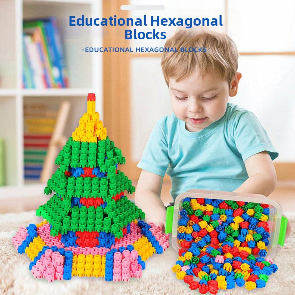 Colorful Hexagon Building Blocks Hexagonal Shape Smooth Rounded Edges Construction Interlocking Structure Reusable