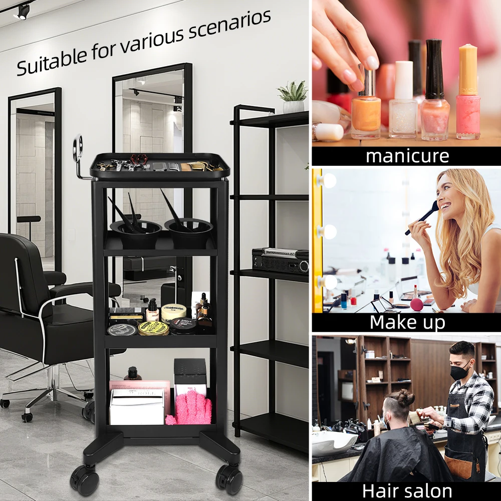 Multiple Styles Premium Aluminum Tattoo Tray Rolling Trolley Adjustable Height Storage Utility Cart for Salon Spa Rolling Tray