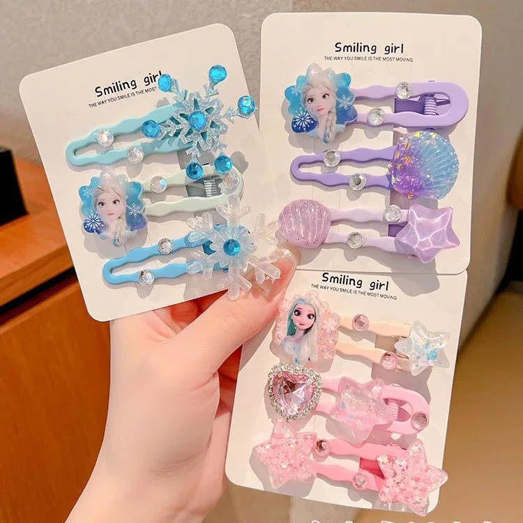 3pcs Disney New Princess Esla Girls Lovely Hairpins Children Headwear Hairgrip Hair Clips Barrettes Hair Accessories