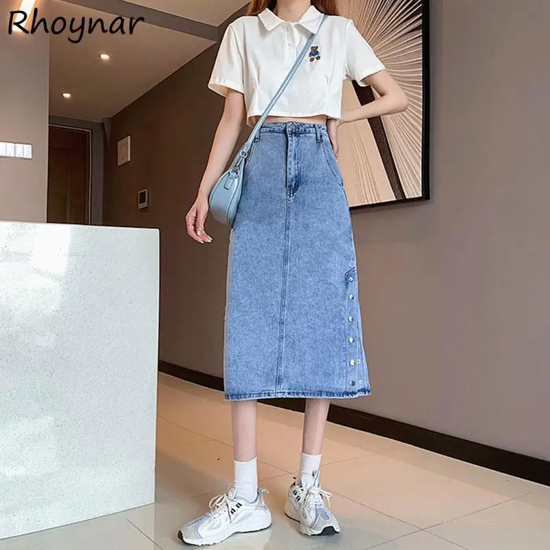 Spódnice Damskie Jednolite Z Rozcięciem Z Boku Guziki Prosty Krój Retro Eleganckie Codzienne Słodkie Podstawowe Uniwersalne Szykowne Ins College Letnie Nowe Młodzieżowe