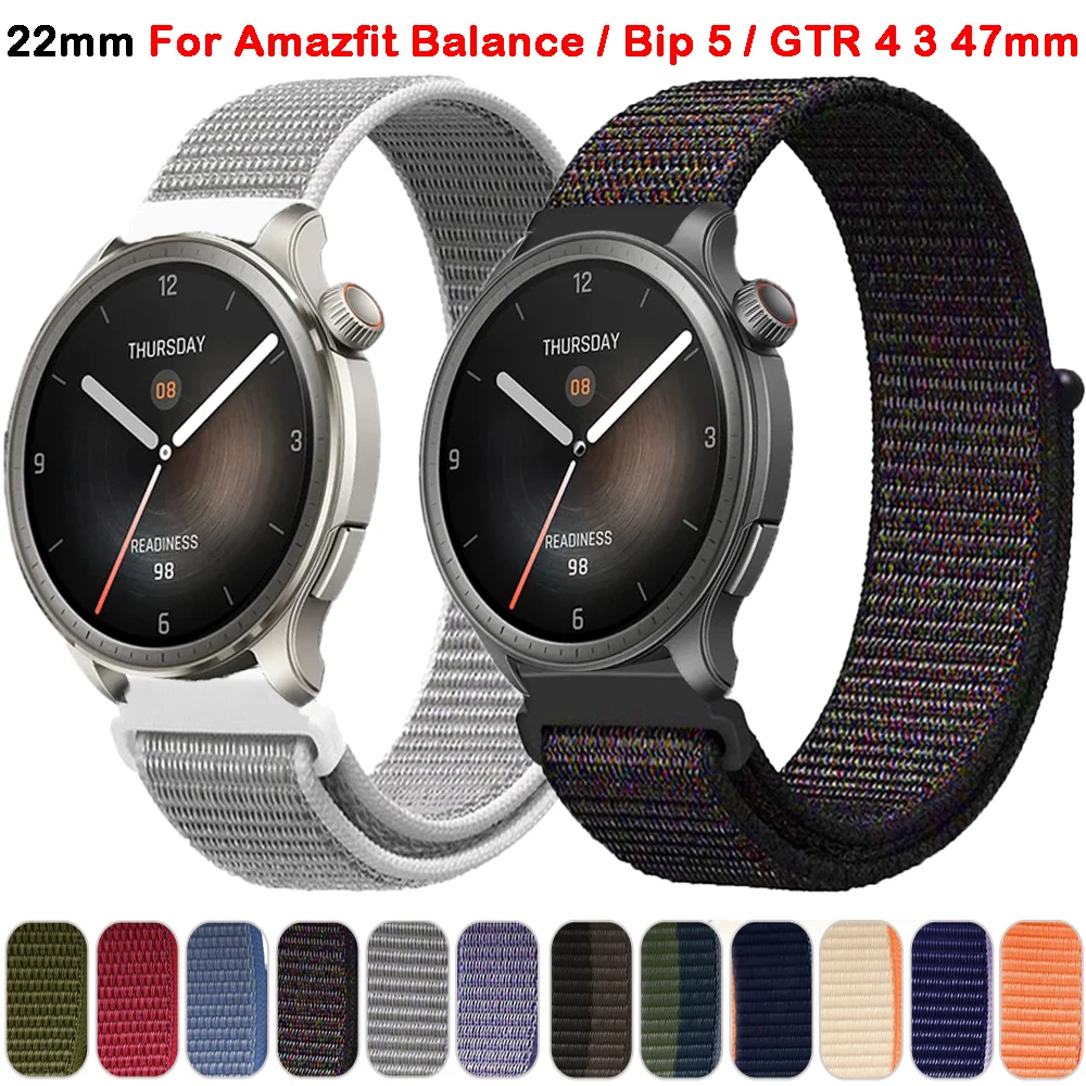 Para amazfit equilíbrio pulseira de laço de náilon 22mm banda para huami amazfit gtr 47mm/4/3/2/3 pro/cheetah pro/bip 5 pulseira de substituição