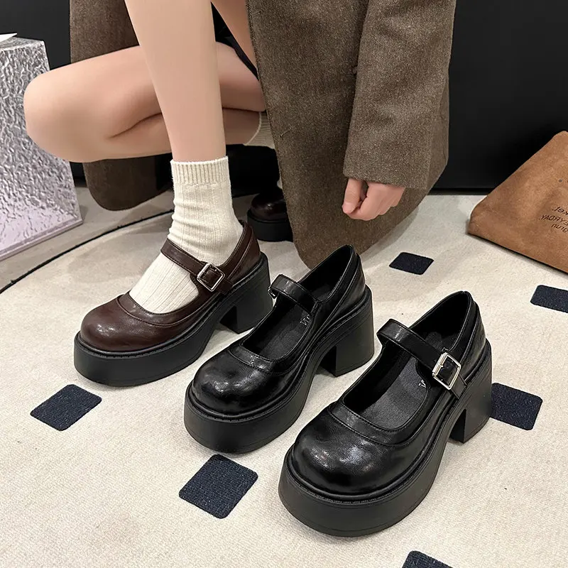 Chunky Loafers Shoes 2024 Women Japanese Style Slip On Leather Shoes Women Fashion Girls Thick Sole Heel Platform Lolita shoes