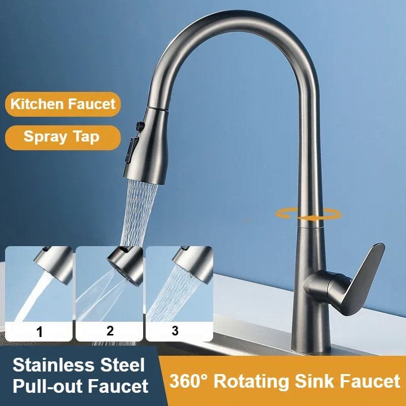 

Смеситель для кухни, смеситель для горячей и холодной воды, бытовой выдвижной смеситель для раковины, смеситель для раковины с одной ручкой, смесители для ванной комнаты из нержавеющей стали