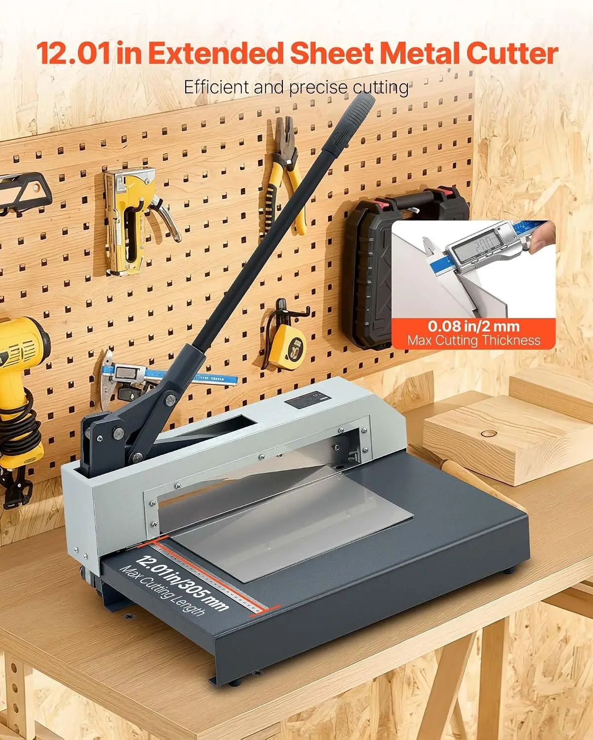 Guillotine Sheet Metal Shear, 12 in Manual Hand Plate Shear, Heavy Duty Metal Plate Cutter Tool, with Solid Steel Frame, High Pr
